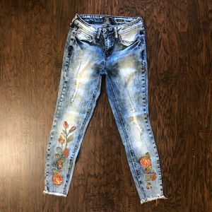 YMI Ankle Blue Jeans with orange roses